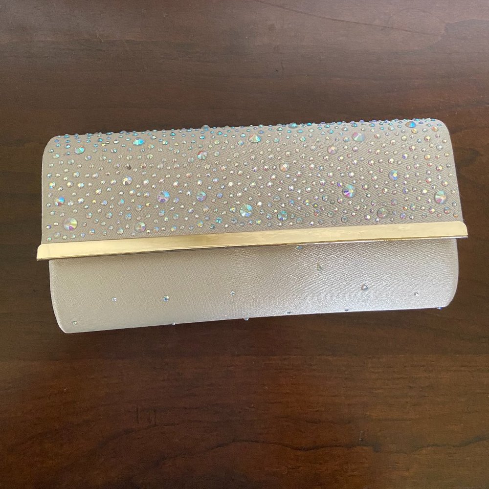 Silver clutch with iridescent jewels